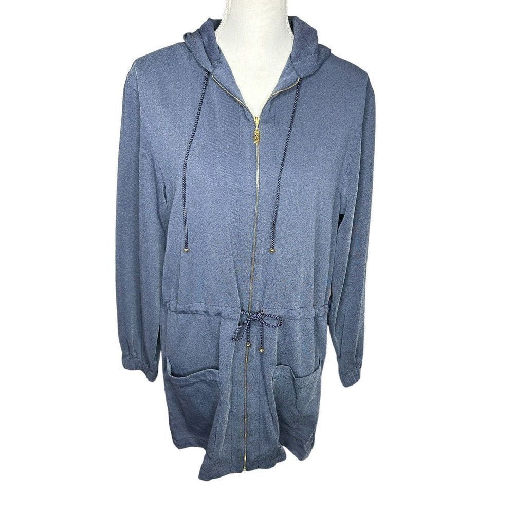 ST. JOHN SPORT Blue Chambray Slate Cinch Waist Lightweight Jacket Pants Set S 6